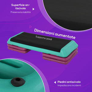 Stepper per Aerobica 110x40x20 cm Antiscivolo e Regolabile su 3 Livelli in Plastica Multicolore