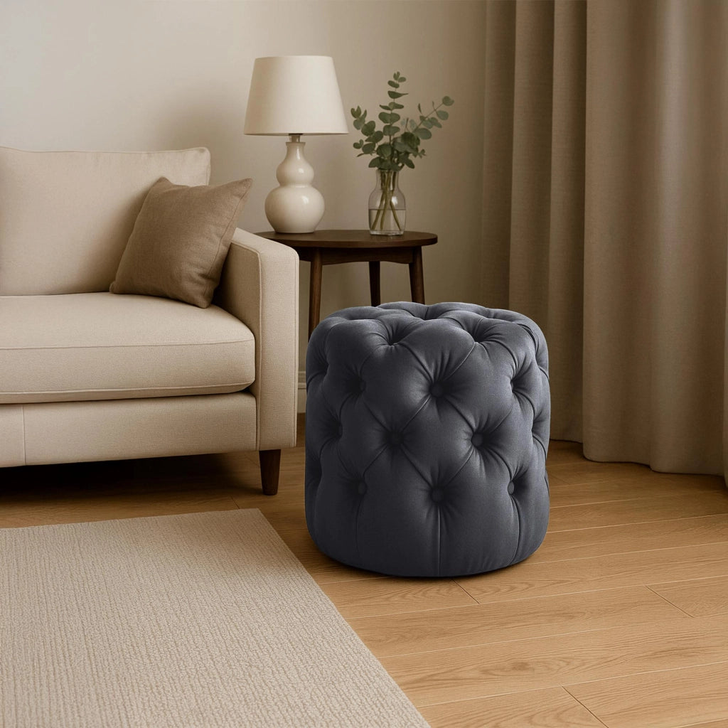 Pouf Drancy in velluto trapuntato grigio scuro,M