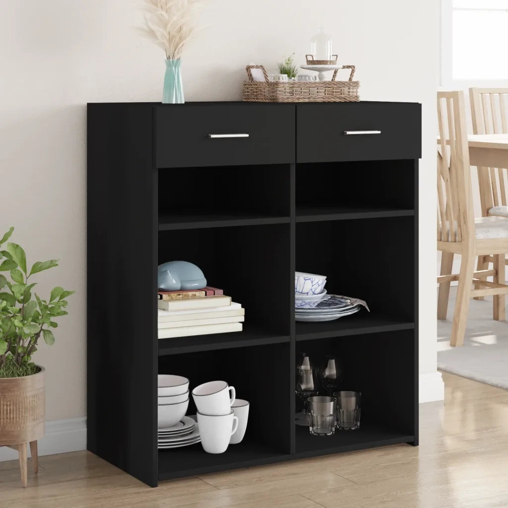 Credenza-Buffet-Armadio da cucina Nera 80x42,5x93 cm in Legno Multistrato 557635