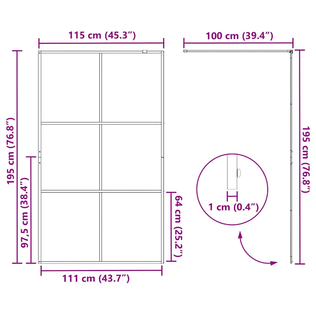 Parete per Doccia Walk-in Vetro Trasparente ESG 115x195cm Nera 151026
