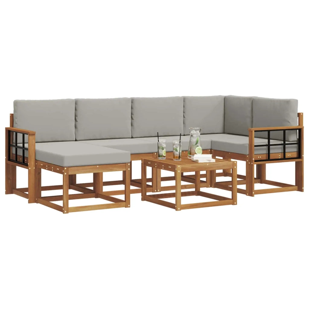 Set di divani da esterno 7 pcs Grigio Naturale e Chiaro