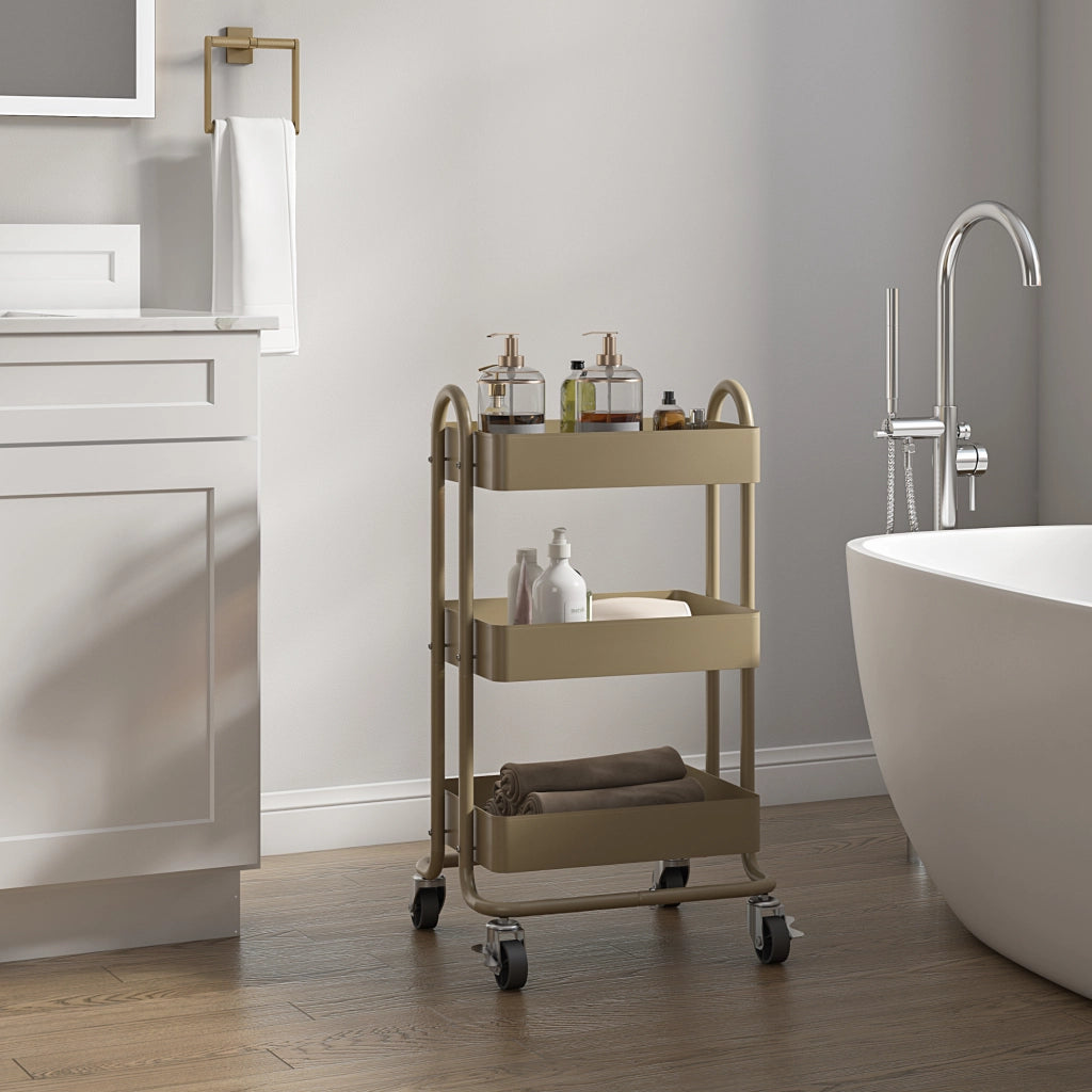 Carrello da Cucina 'Pyhäntä' in Acciaio con 3 Contenitori - color Cammello [en.casa]