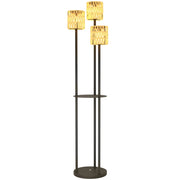 Lampada da Esterno Solare in stile Boho con Ripiano Centrale, in Rattan PE e Acciaio, ?37x144 cm, Nero e Giallo