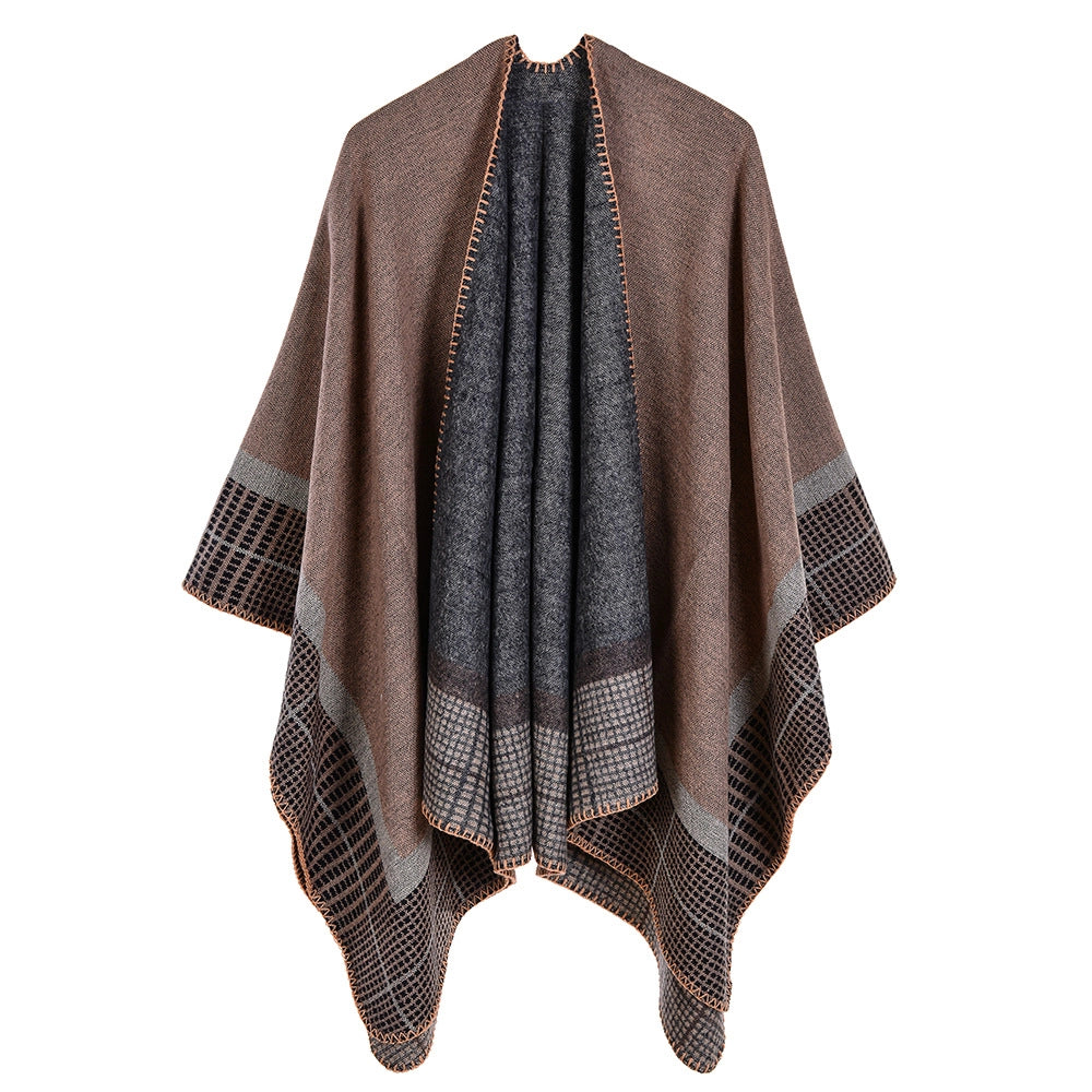 Sciarpa calda da donna a righe, piccola e quadrata, in cashmere e acrilico.