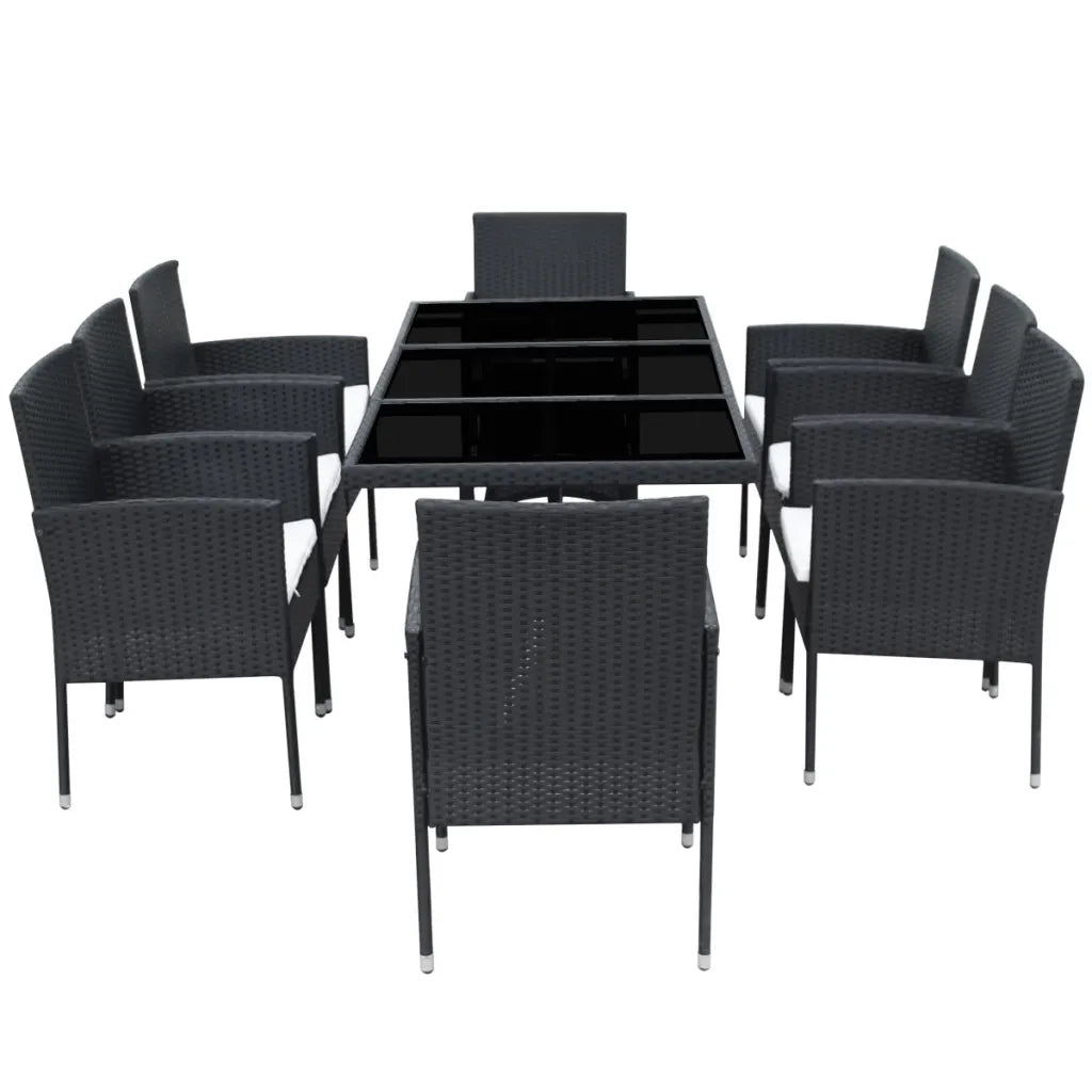 Set da Pranzo da Giardino 9 pz con Cuscini in Polyrattan Nero