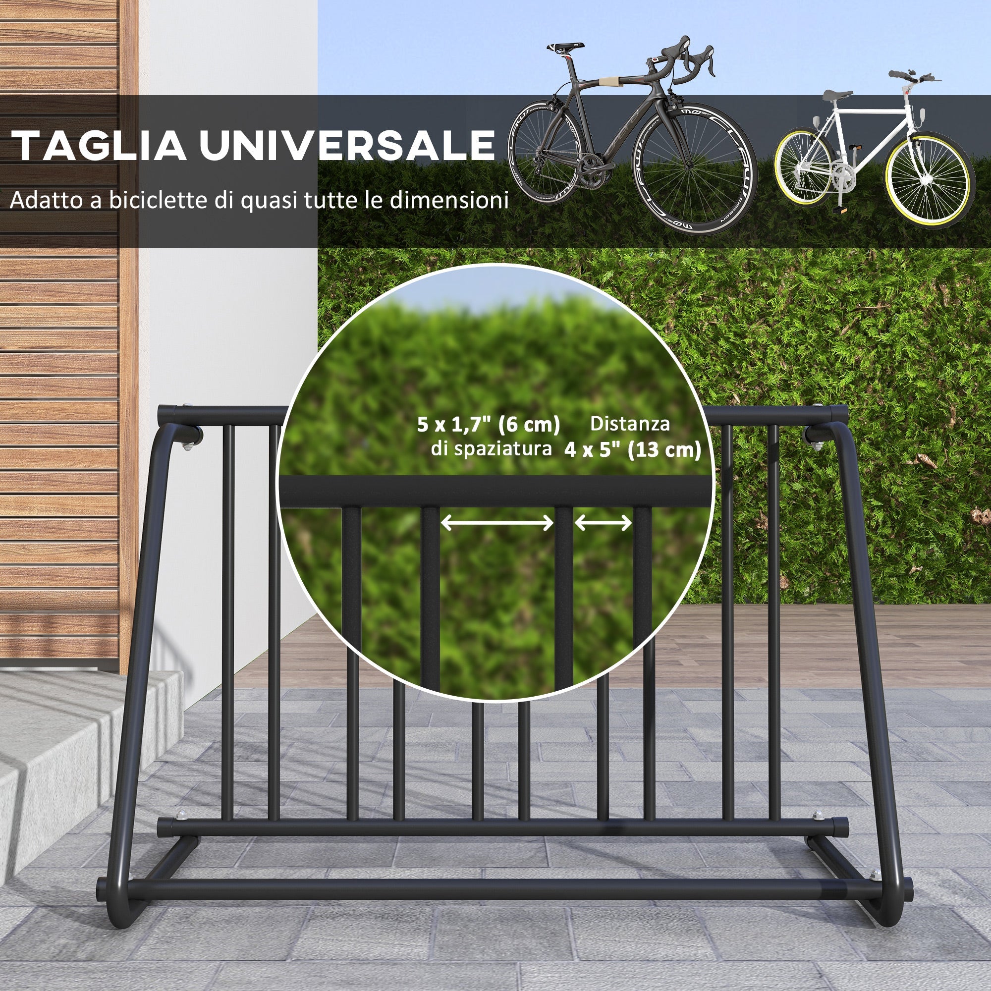 Rastrelliera Portabiciclette a 3 Posti da Esterno 114x58x75cm Nero