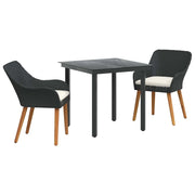 Set da Pranzo per Giardino con cuscino 3 pz | Set Salotto da Giardino Nero polyrattan