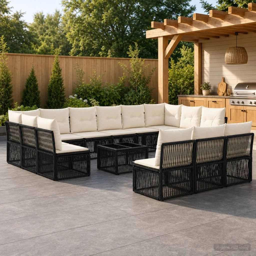 Set Divano da Giardino 14 pz Nero polyrattan 3434389