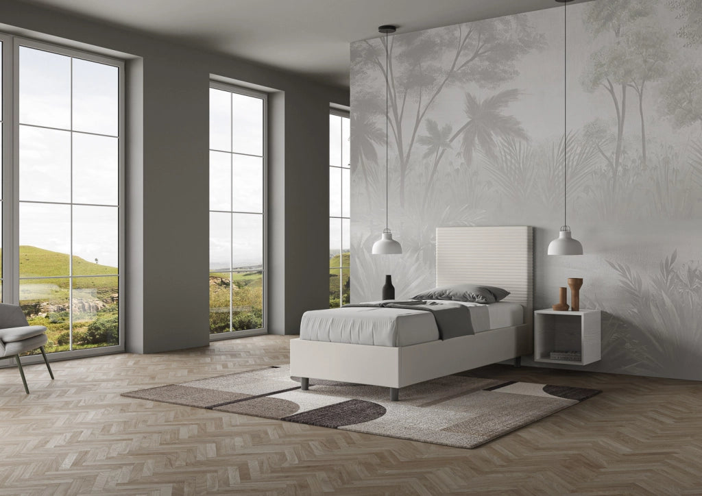 BS COM Letto singolo con rete imbottito 80x190 similpelle bianco