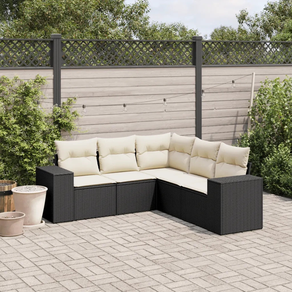 Set Divani da Giardino 5 pz | Set Salotto da Giardino con Cuscini in Polyrattan Nero