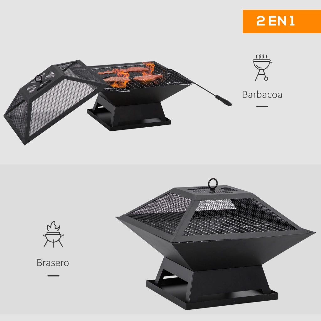 Braciere Fuoco da Giardino Acciaio ¨C Zephmum ¨C 45x45x34cm Nero