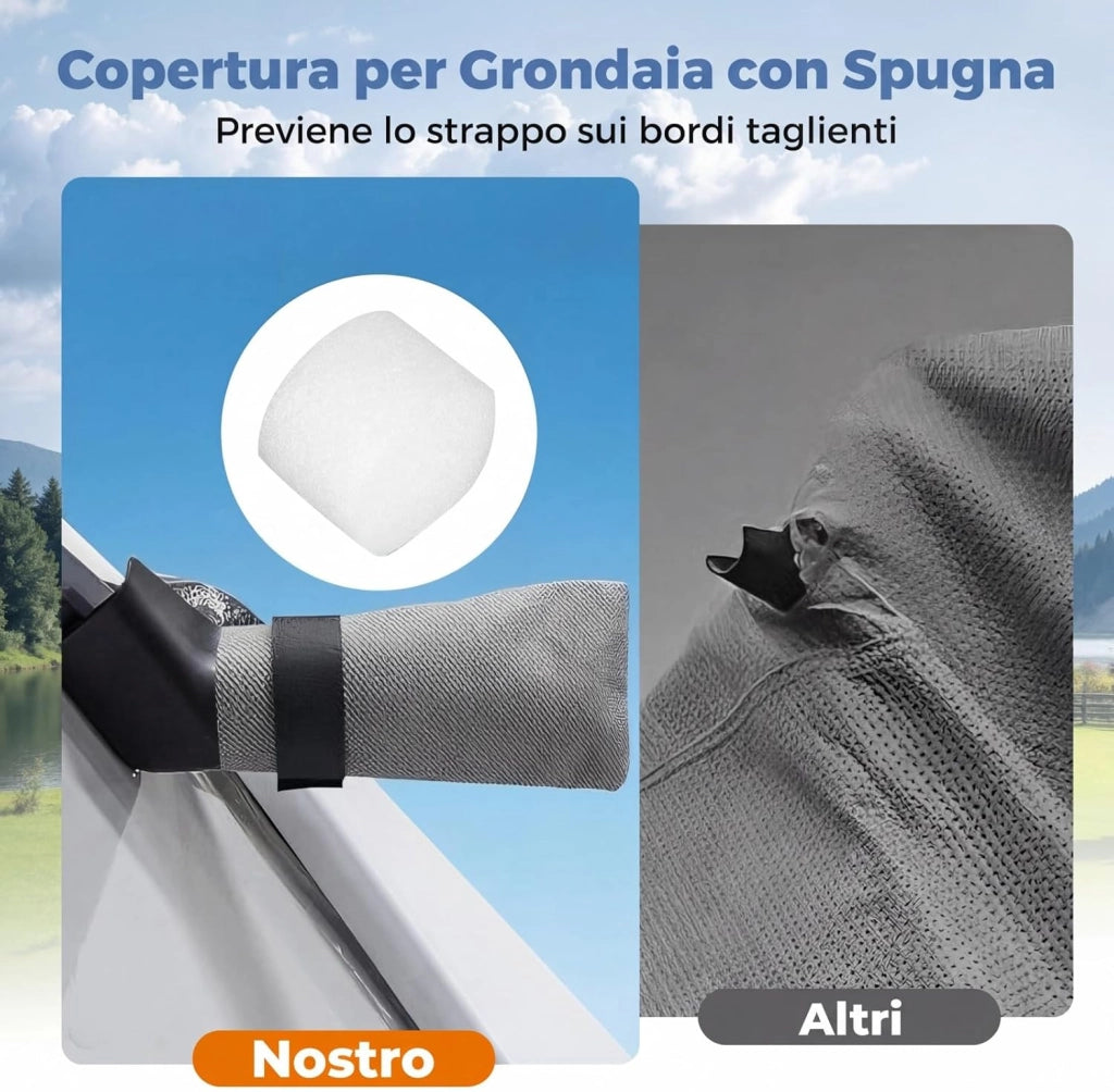 Telo Copri Roulotte, Copertura per Camper in Tessuto non Tessuto, con Cinghie, Toppe di Riparazione e Borsa da Trasporto, Impermeabile e Antivento (493 x 260 x 250 cm)