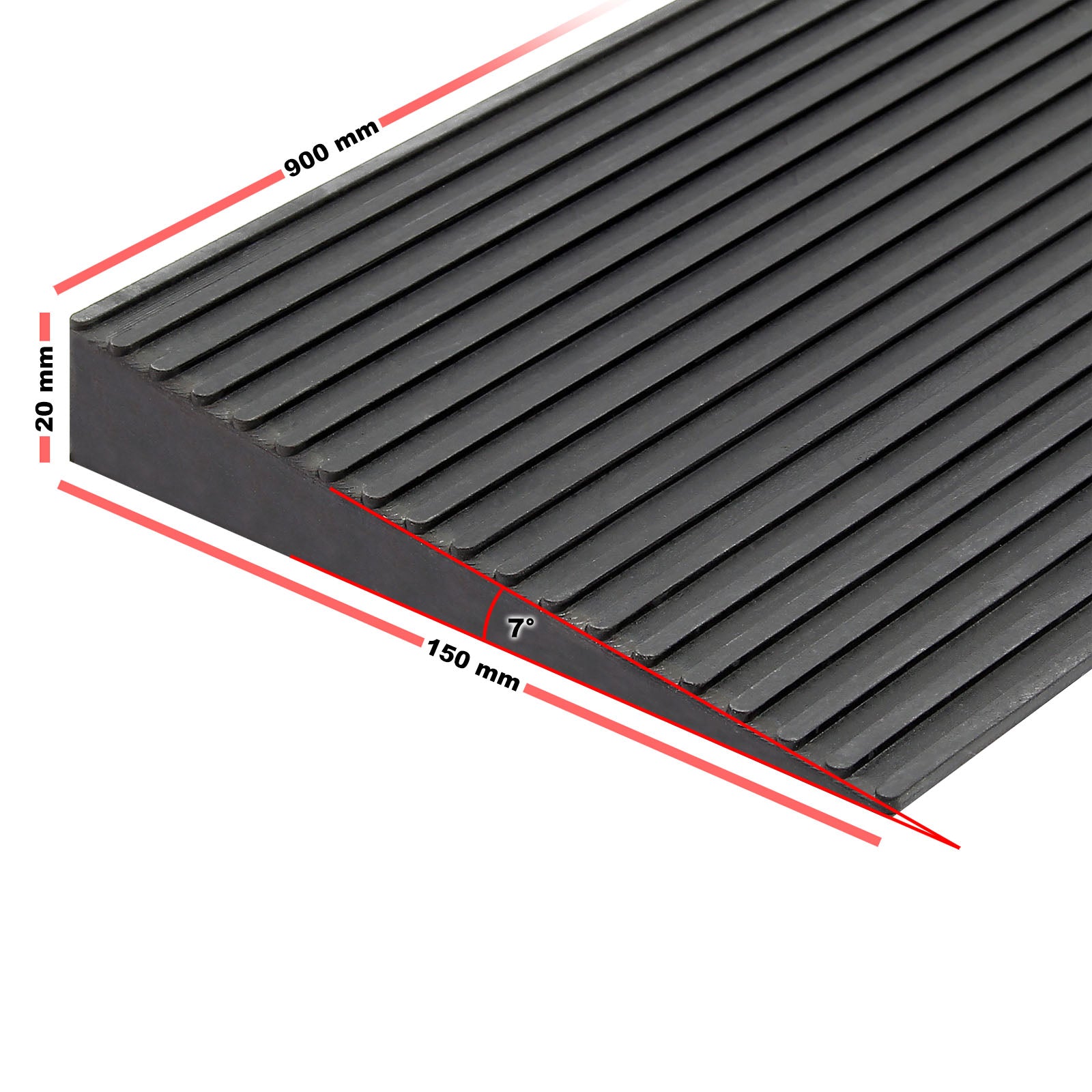 Rampa per soglie 20x150x900mm per sedie a rotelle e deambulatori In gomma con superficie antiscivolo