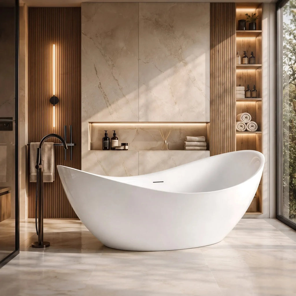 Vasca Da Bagno Freestanding Rea Maris 180 Copritappo bianco