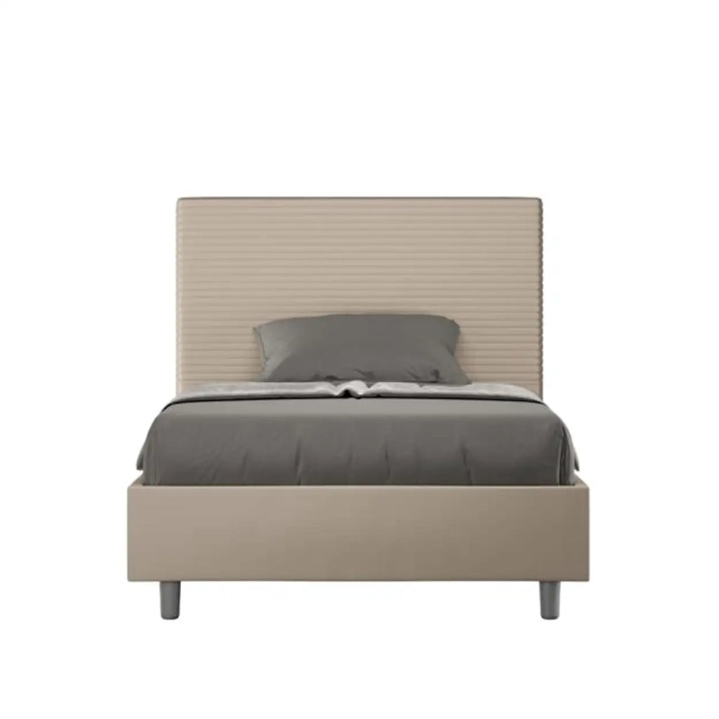 Letto singolo senza rete imbottito 100x190 similpelle tortora Focus