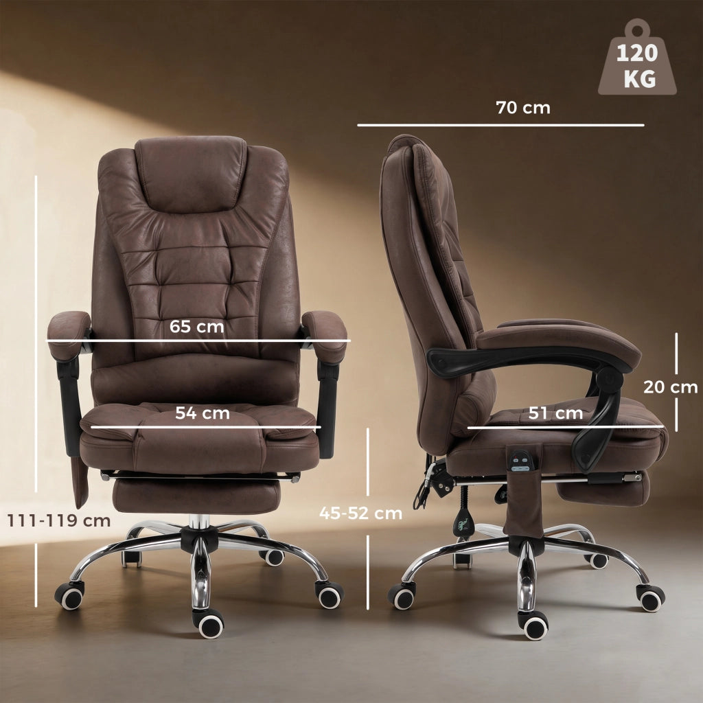 Poltrona da Ufficio con Telecomando e 6 Punti di Massaggio. in Tessuto Effetto Lino. 67x79x111-121 cm. Marrone