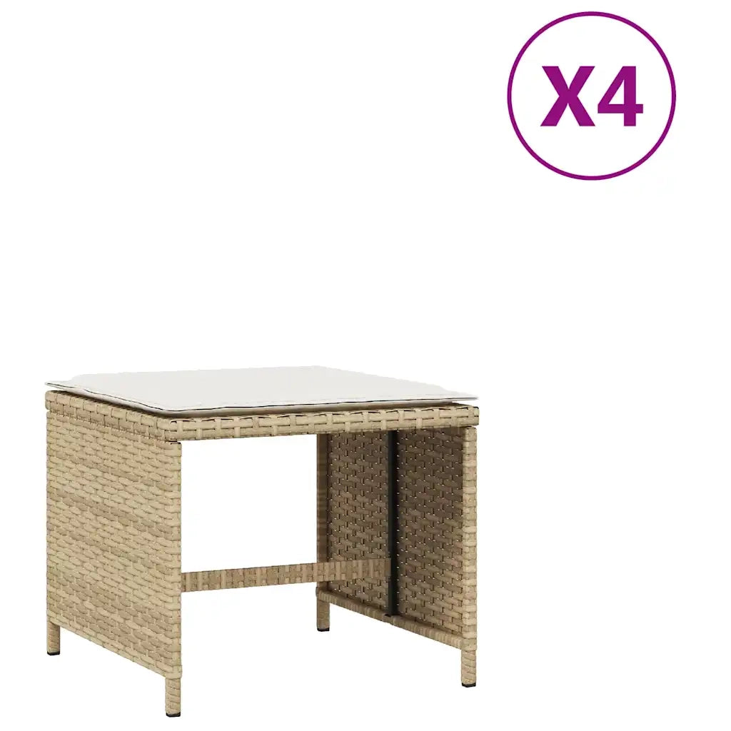 Sgabelli Giardino con Cuscini 4 pz Beige 41x41x36cm Polyrattan CFW2299516
