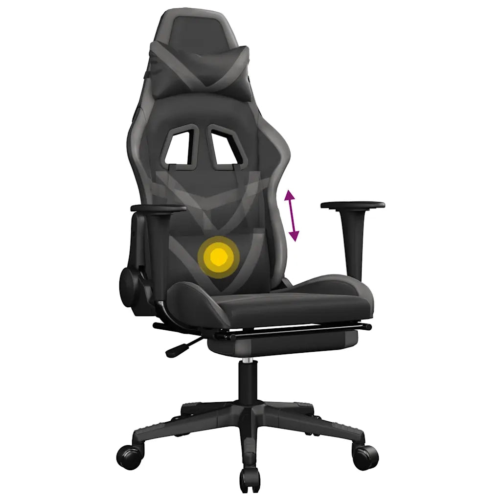 Sedia da Gaming | Sedia da e-sports Massaggio Poggiapiedi Nero e Grigio Similpelle