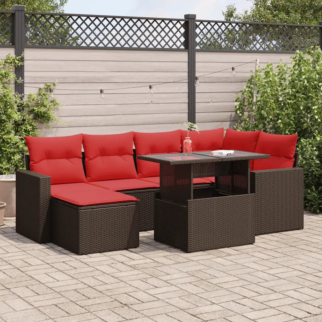 Set Divani Giardino 7 pz con Cuscini Marrone Polyrattan Acacia 3326355