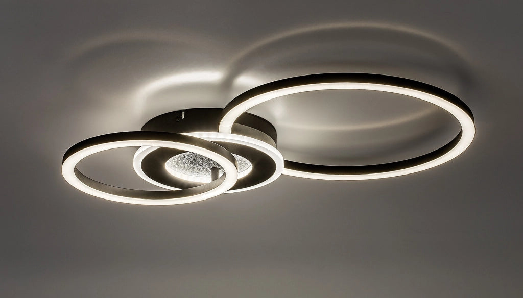 Lampada soffitto LED integrato Lureo 3 anelli nera Rabalux