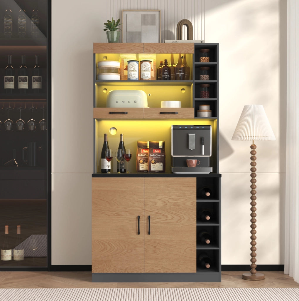 Credenza da cucina 100x47x187 cm in MDF e vetro rinforzato; grigio naturale