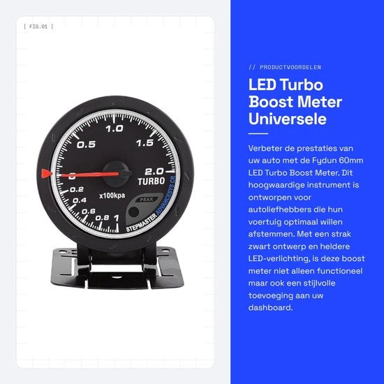 Miglioratore di Pressione LED Turbo Boost - Calibrazione Universale - Formato 60mm - Fino a 200 Kpa - Misurazioni Precise - Adatto per Auto - Affidabile e...