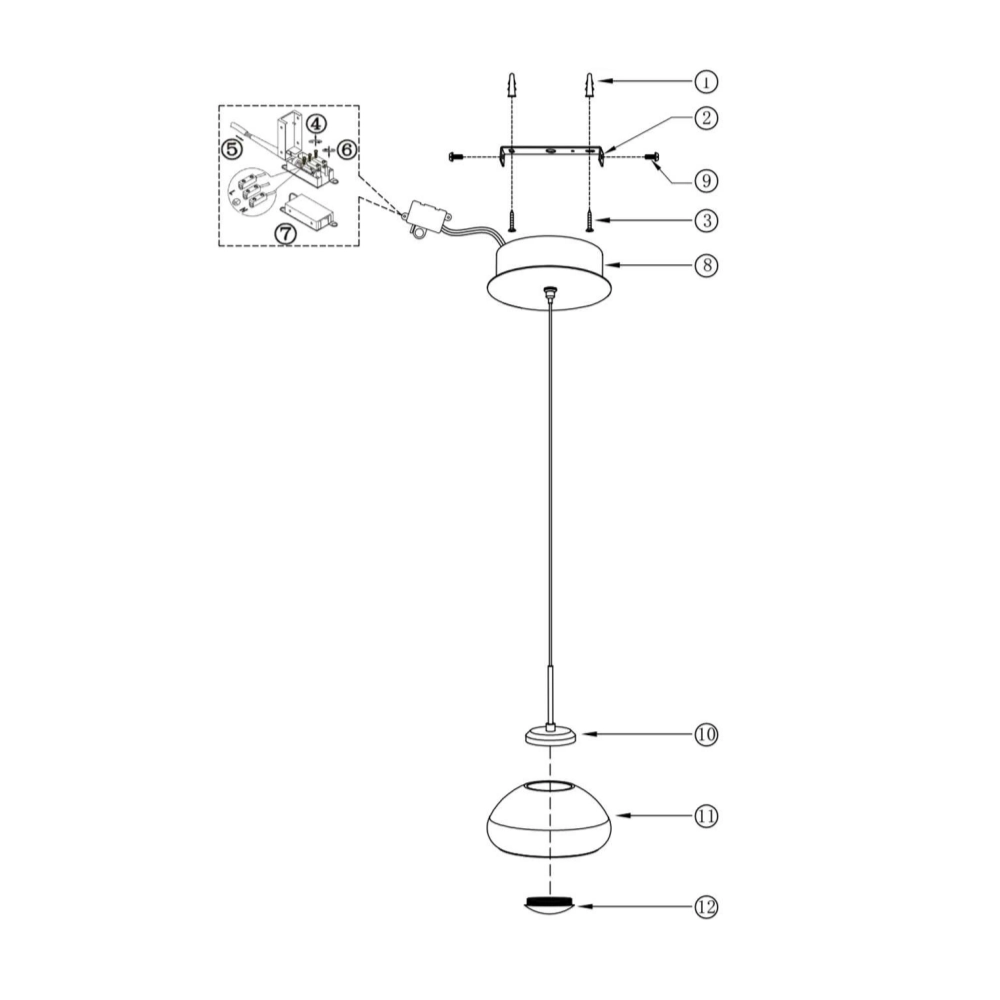 Arabella - Lampada a sospensione singola di Fabas Luce - Led 8W - Lampada da soffitto Diametro 14cm Fumè