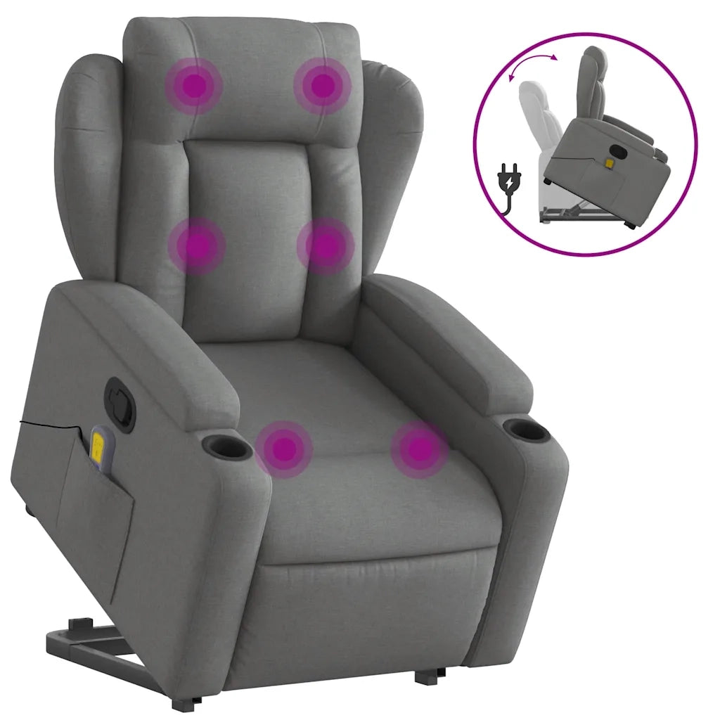 Poltrona Alzapersona Massaggi Reclinabile Grigio Scuro Tessuto 3204495