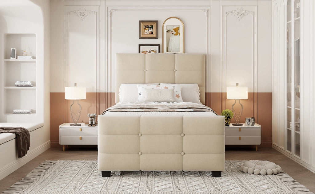 Letto imbottito 90 x 190 cm beige velluto compatibile con la pelle letto extra letti per bambini giovani e ospiti