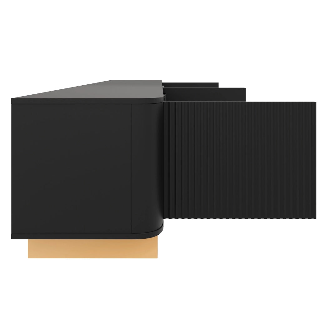 Mobile TV 200x40x47.5 cm con ante scanalate e ripiani regolabili in MDF nero