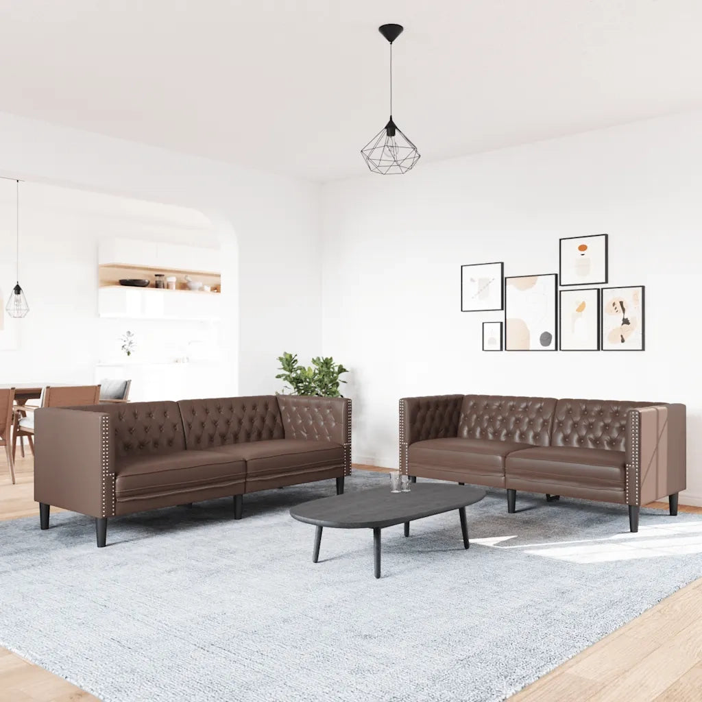 vidaXL Set Divani Chesterfield 2pz Marrone in Similpelle