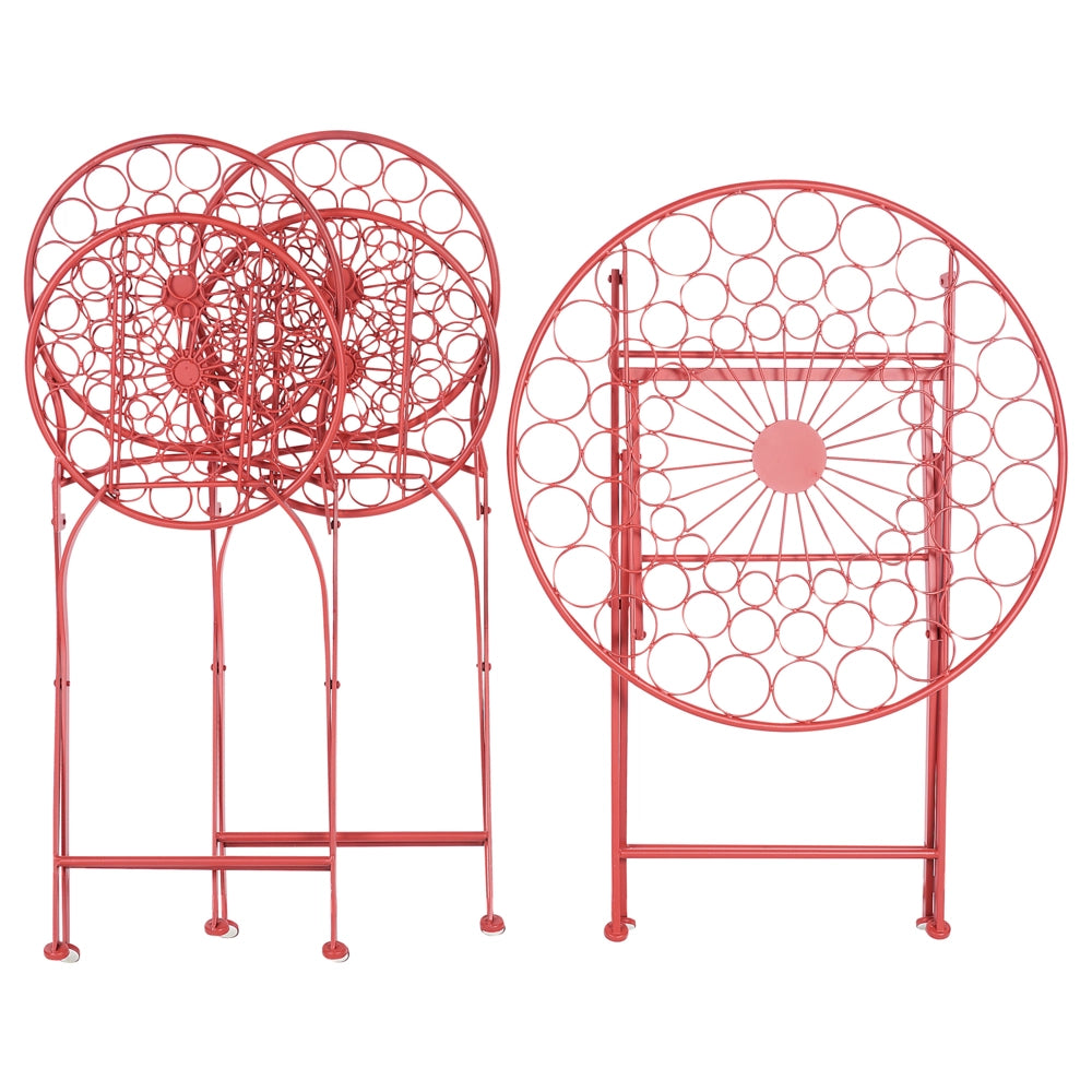 Set da giardino Bistro Rosso Ferro Pieghevole 2 Sedie Tavolo All'aperto Resistenza alla ruggine UV Stile Retro Francese