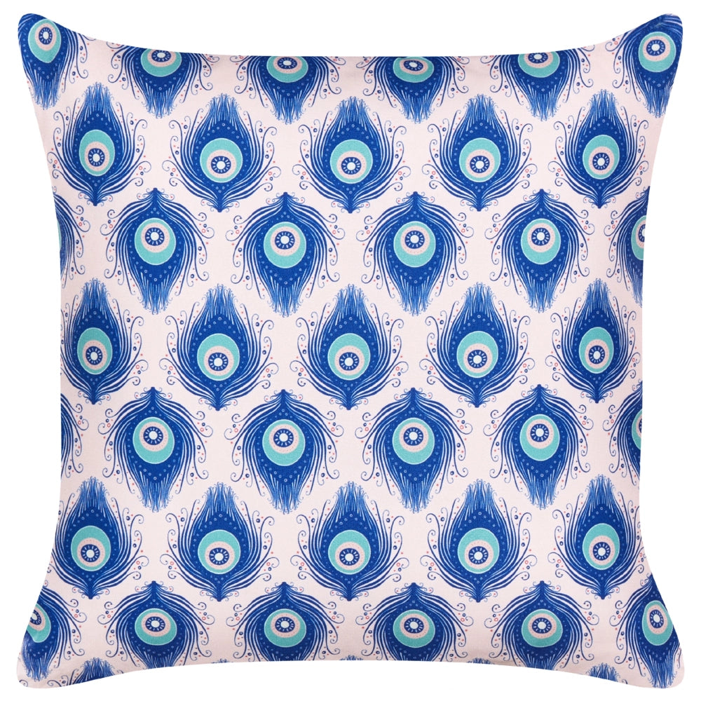 Set di 2 cuscini da giardino in tessuto di poliestere blu e rosa con motivo a pavone 45 x 45 cm esterno giardino elegante rettangolare
