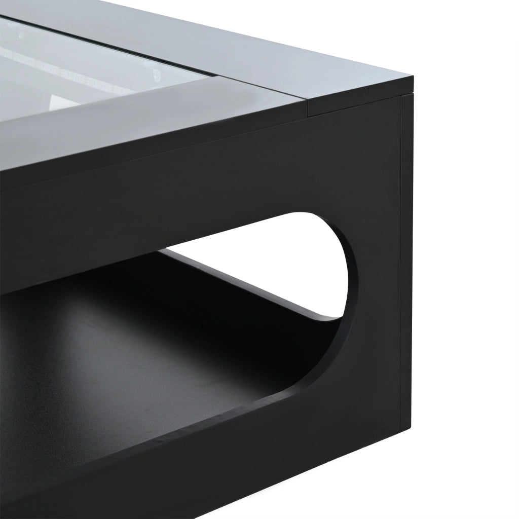 TAVOLINO DA SOGGIORNO 70x70x35 cm Nero in MDF e vetro temperato con LED