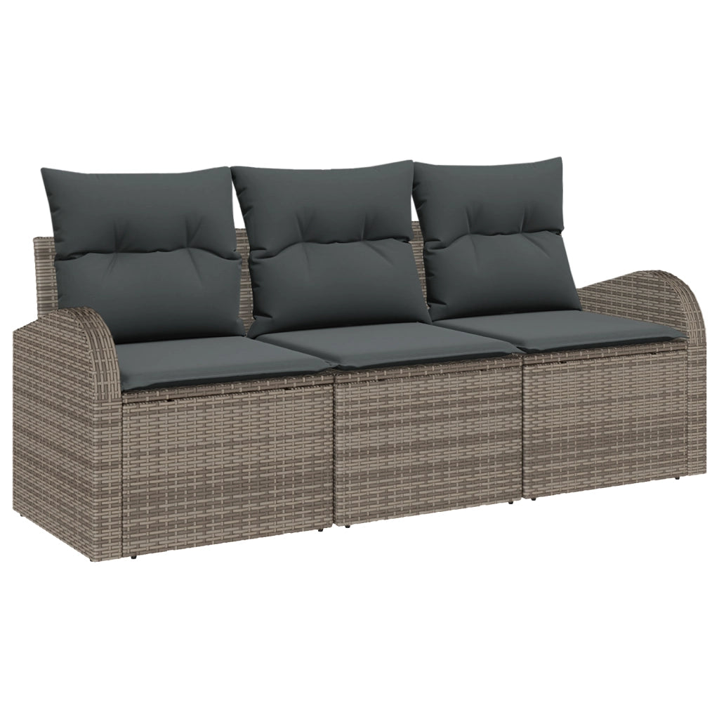 Set di divani da giardino a 3 pezzi con cuscini grigi in polyrattan