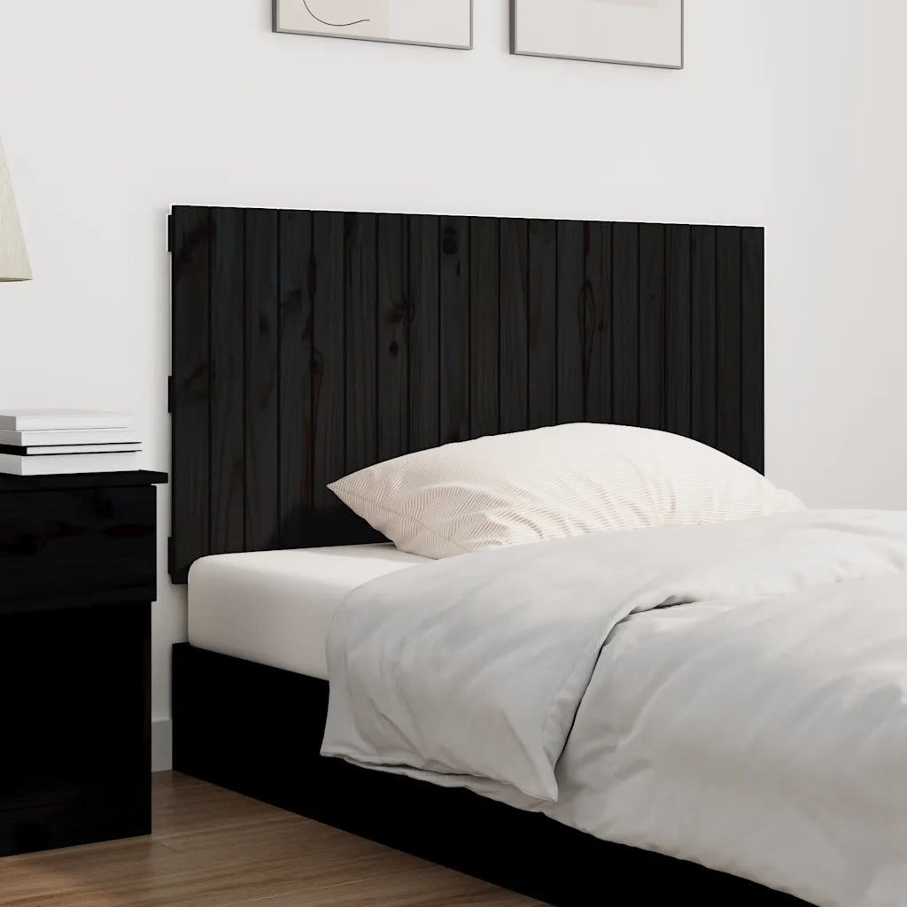 Testiera | Testata da Parete Nera 127,5x3x60 cm in Legno Massello di Pino