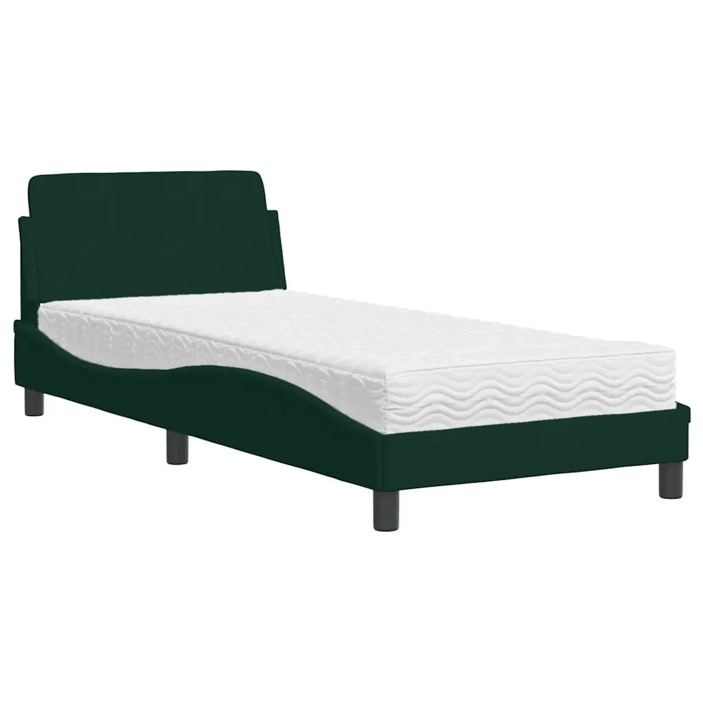 Letto con Materasso-Struttura Letto con Materasso Dover Verde Scuro 90x190 cm in Velluto