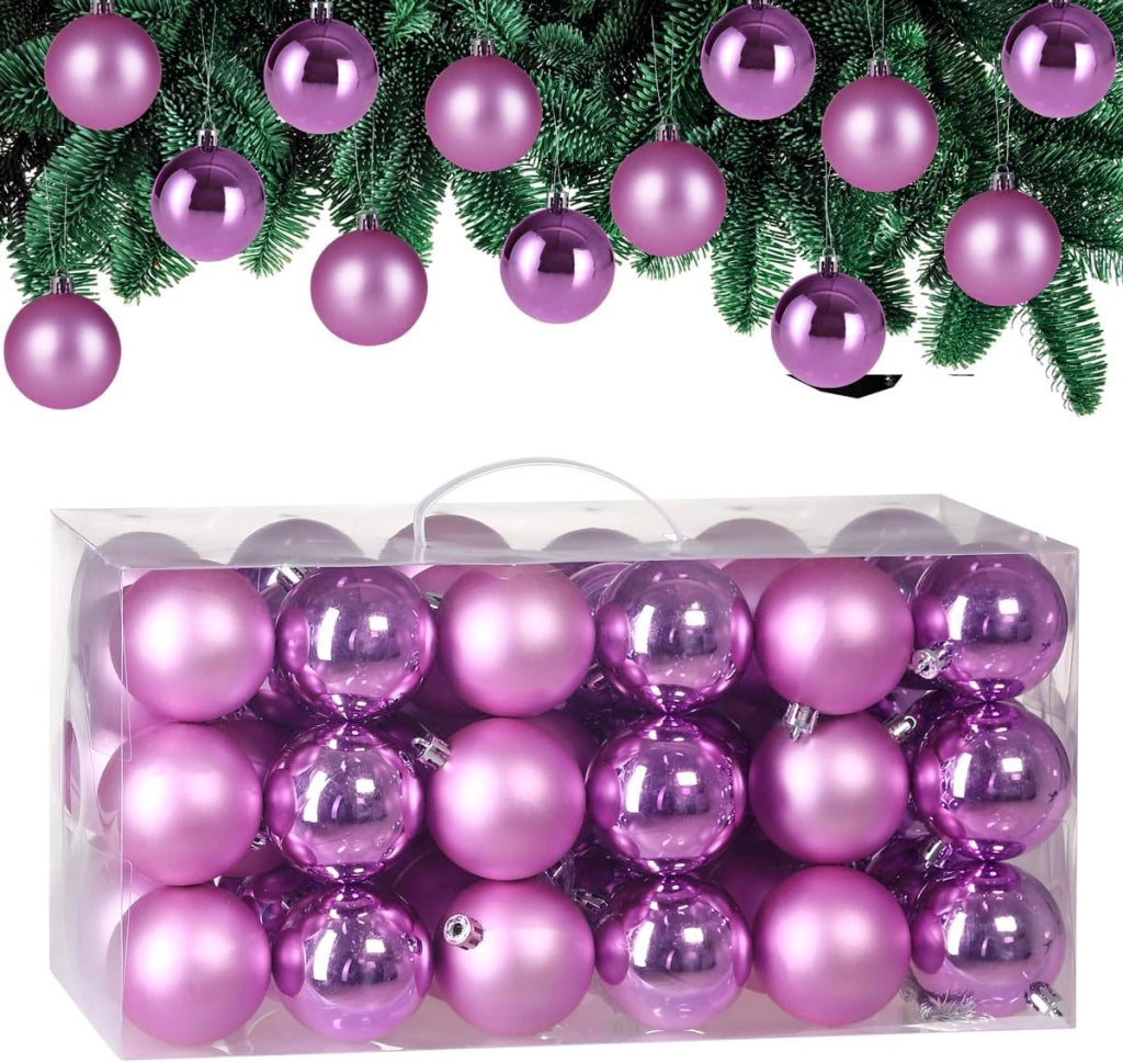DEUBA® Set Palline di Natale 54pz Ø 6cm in Plastica Decorazione Albero Addobbi Natalizi Feste Inverno Interno Esterno Rosa