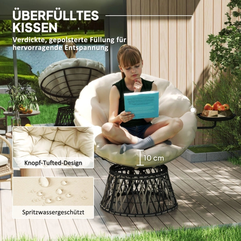 Poltrona papasan in rattan girevole a 360¡ã con cuscino per giardino e balcone beige