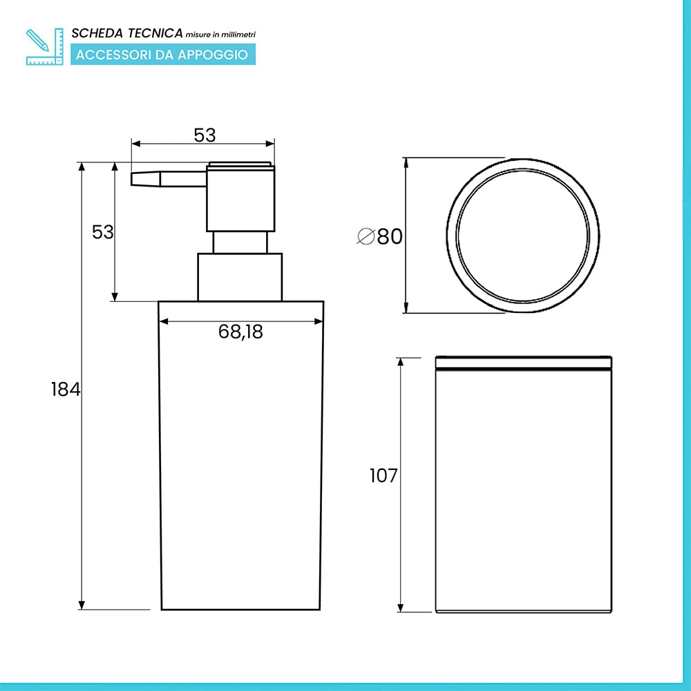 Set accessori bagno da appoggio 5 pezzi in plastica bianco Glim