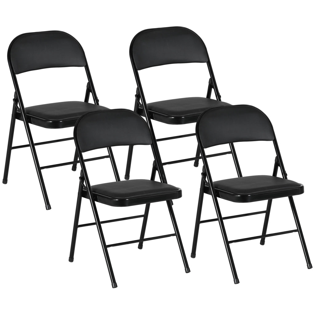 Set 2 Sedie Pieghevoli Imbottite 45x46x78 cm in Finta Pelle PU e Metallo Nero