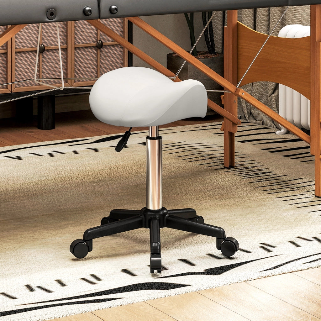 Sgabello da ufficio con rotelle e sedile ergonomico ¨C zephmum ¨C bianco 48x47x45-57cm