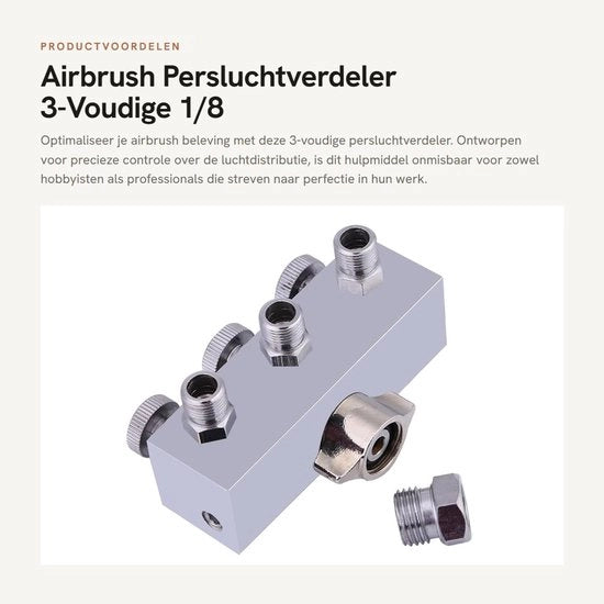 Distributore di aria 3 vie - 1/8 BSP - Manopola di regolazione - Distribuzione a tre vie dell'aria - Regolazione precisa - Qualità professionale - Distributore di aria