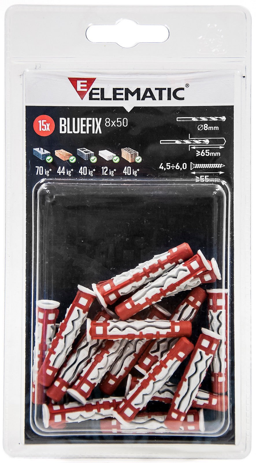 elematic blister tassello bluefix 6 con vite 15 pz cod:ferx.95720