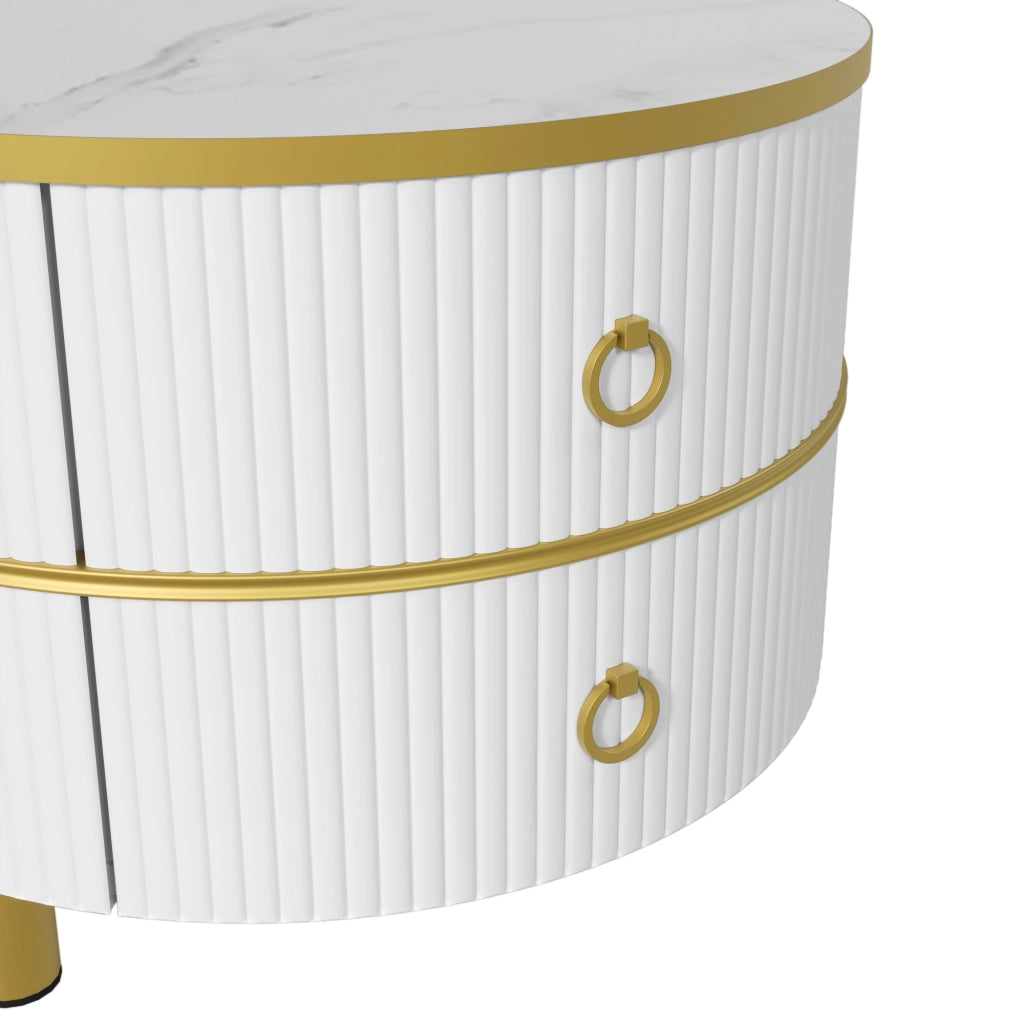 Tavolino da Caff¨¨ Rotondo MDF Set 2 Pezzi con Cassetti ¨C MINIMAL ¨C Bianco Marmo, 70x70x46 + 50x50x40 cm