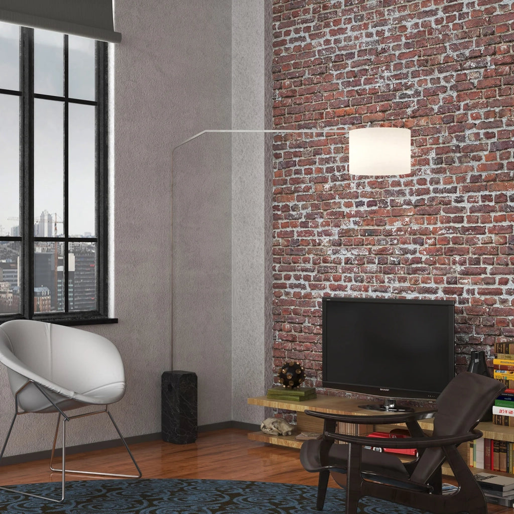 Piantana Contemporanea Slope Marmo Nero Tessuto Bianco 1 Luce E27