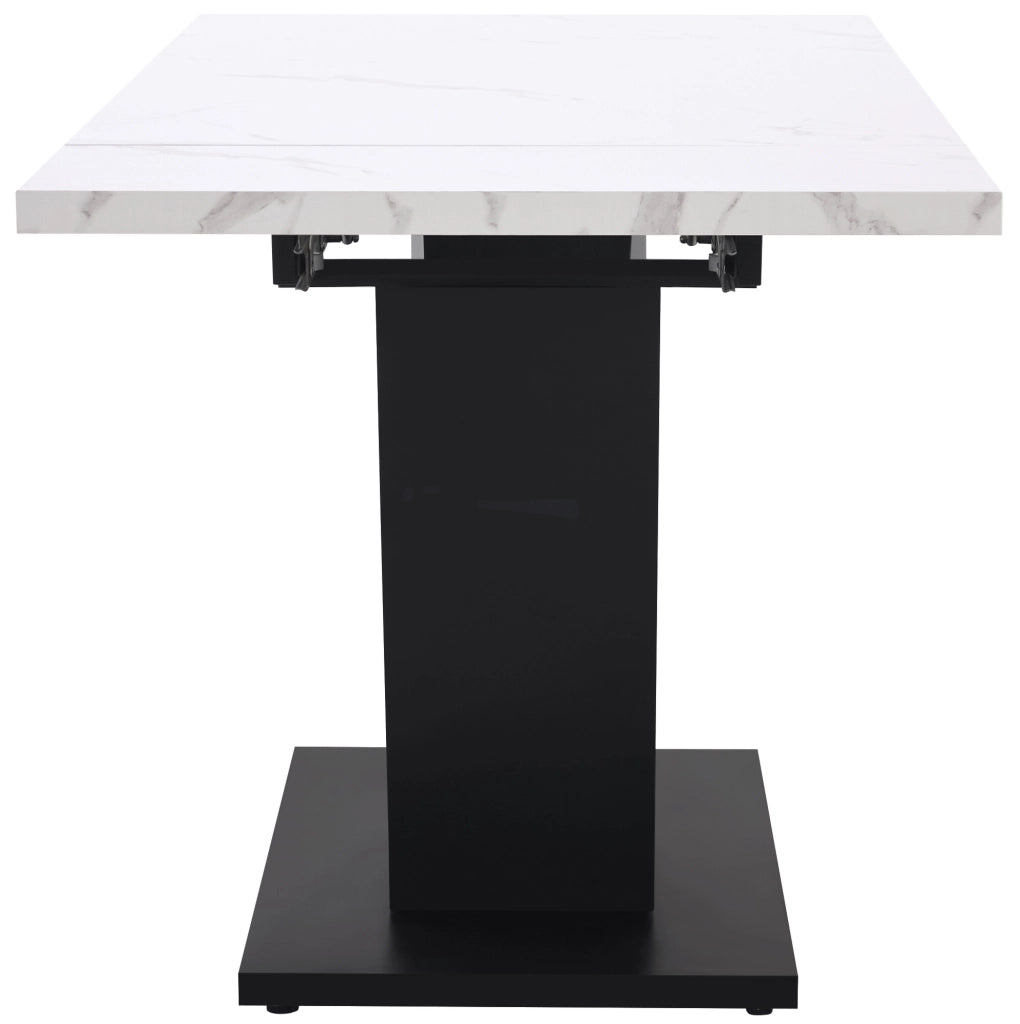 Tavolo da pranzo allungabile 99-159x75x75 cm; MDF effetto marmo bianco e nero