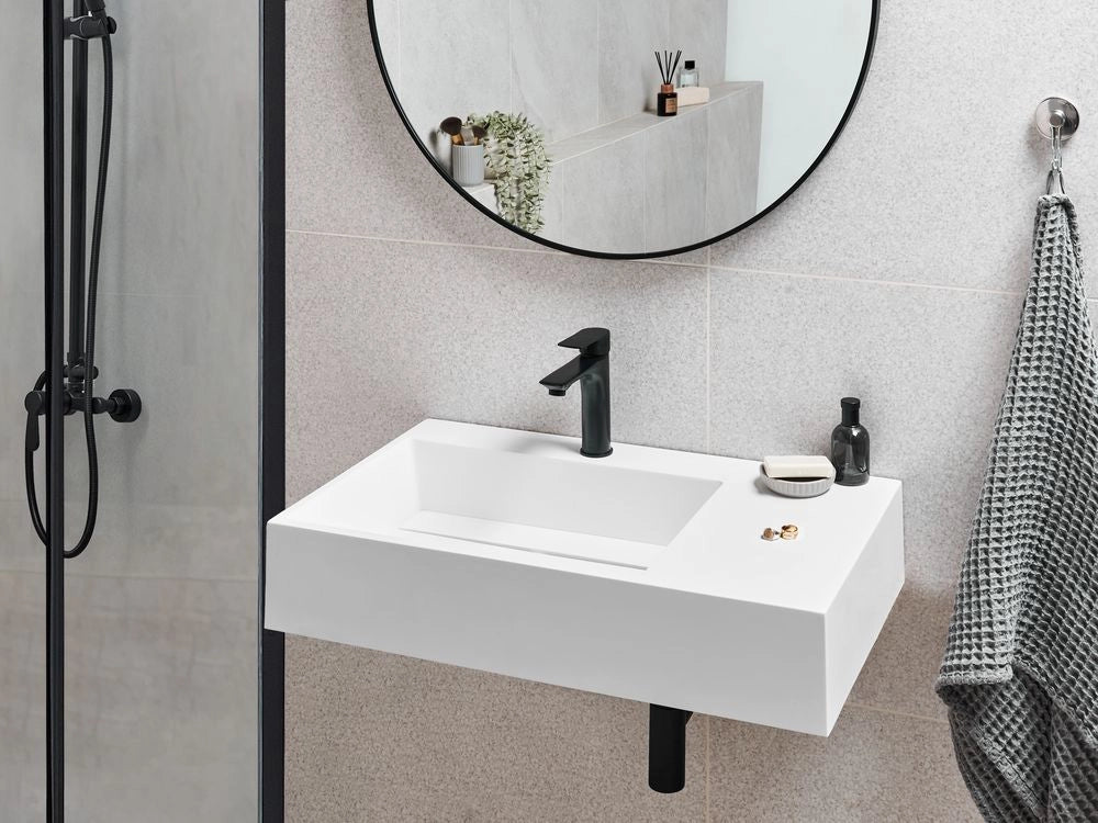 Lavabo bagno rettangolare in ceramica bianco 75 x 43 cm Lavello da bagno rettangolare