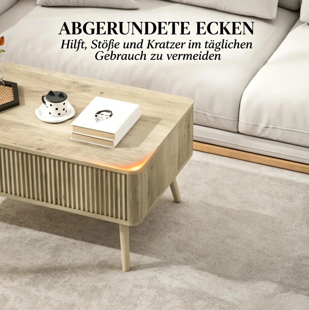 Tavolino da caffè sollevabile 91x56 cm effetto rovere