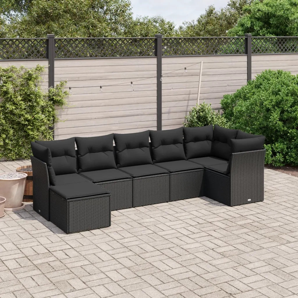vidaXL Set Divani da Giardino con Cuscini 7pz Nero Polyrattan